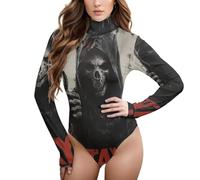 Body da donna a maniche lunghe con teschio e scritta "Death God Skull", Teschio Dio della Morte, Large