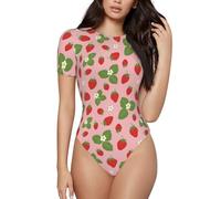 Body da donna - Bella maglietta a maniche corte con scollo rotondo a forma di fragola da donna, nero/bianco, XXL