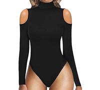 Body da donna, body perizoma a maniche lunghe con collo a lupetto, top modellante for il corpo con spalline sexy (Color : Black, Size : XL)