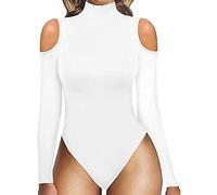 Body da donna, body perizoma a maniche lunghe con collo a lupetto, top modellante for il corpo con spalline sexy (Color : White, Size : L)