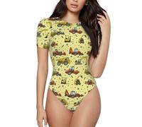 Body da donna con motivo cartoon giallo a maniche corte da donna, Nero , M