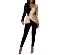 Body da donna con paillettes nere e oro due pezzi tinta unita a vita alta elegante e alla moda