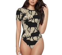 Body da donna in legno di alce vintage girocollo a maniche corte da donna, nero/bianco, M