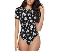 Body da donna - Orchidea Plumeria fiore girocollo t-shirt manica corta body da donna, nero/bianco, L