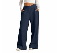 Body da ginnastica a maniche lunghe da donna con pantaloni a gamba, vita elastica, pantaloni da jogging, alla moda, pantaloni casual basic da donna, pantaloni da yoga, S, Blu scuro, L