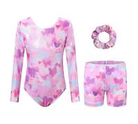 Body da ginnastica per ragazze con pantaloncini, set da ginnastica a maniche lunghe e fascia per capelli, set da 3 pezzi, per danza classica, abbigliamento da ginnastica per bambini da 3 a 12 anni