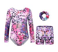 Body da ginnastica per ragazze con pantaloncini, set da ginnastica a maniche lunghe e fascia per capelli, set da 3 pezzi, per danza classica, abbigliamento da ginnastica per bambini da 3 a 12 anni