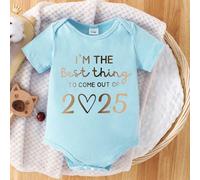 Body da neonato maschio monopezzo, alla moda e minimalista, con slogan divertente "IO SONO LA MIGLIOR COSA USCITA NEL 2025", stampa a cuore, manica corta, per l'estate 6-9M,9-12M,12-18M,18-24M,1-3M,3-