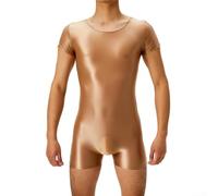 Body da uomo a maniche corte, super elastico e aderente, per abbigliamento casual e quotidiano (XL, caffè)