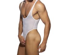 Body da uomo in pizzo See through con borsa e biancheria intima per discoteca