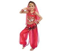 Body Danza Bambina, Vestiti da Ballo Bambina Costume da Ballo for Bambina con Frange Danza del Ventre Set Vestito Costume con Pantaloni Alti Sciarpa per Il sulla per la Danza araba egiziana
