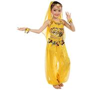 Body Danza Bambina, Vestiti da Ballo Bambina Costume da Ballo for Bambina con Frange Danza del Ventre Set Vestito Costume con Pantaloni Alti Sciarpa per Il sulla per la Danza araba egiziana