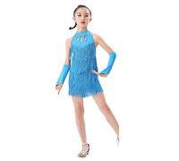 Body Danza Bambina, Vestiti da Ballo Bambina, Top Paillettes, Ragazze Tutu, Abbigliamento da Prestazione per Ragazze Tuta da Ballo Latino Pratica Gonna con Nappe Abbigliamento da Competizione