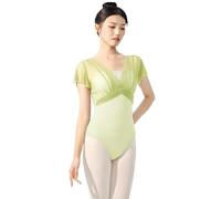 Body Danza Classica Donna Elasticità Body da Danza Classica for Donna, Body in Nylon con giunzioni, Maniche Corte e Pieghe, for Adulti, Finto Due Pezzi, Ginnastica(Milkshake Yellow,L)