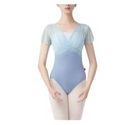 Body Danza Classica Donna Elasticità Body da Danza Classica for Donna, Body in Nylon con giunzioni, Maniche Corte e Pieghe, for Adulti, Finto Due Pezzi, Ginnastica(Gray And Blue,Large 165cm to 170cm)