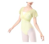 Body Danza Classica Donna Elasticità Body da Danza Classica for Donna, Body in Nylon con giunzioni, Maniche Corte e Pieghe, for Adulti, Finto Due Pezzi, Ginnastica(Light Yellow,Small 155cm to 160cm)