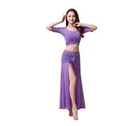Body Danza Classica Donna Elasticità Completo da lezione di Danza, 2 Pezzi, Donna, con Gonna Lunga, for Allenamento, Yoga, Abbigliamento Ballo Gruppo, Uniforme(Purple,M)