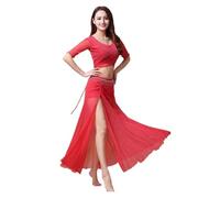Body Danza Classica Donna Elasticità Completo da lezione di Danza, 2 Pezzi, Donna, con Gonna Lunga, for Allenamento, Yoga, Abbigliamento Ballo Gruppo, Uniforme(Red,XL)