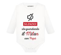 Body divertente neonato manica lunga Silenzio sto guardando il Milan con papà