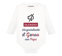 Body divertente neonato maniche lunghe Silenzio sto guardando il Genoa con papà