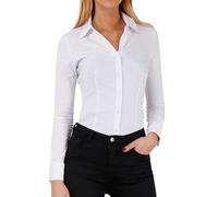 Body Donna Camicia Cotone Casual Camicetta Slim Fit Nera Bianca Elasticizzata