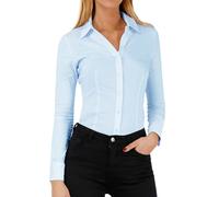 Body Donna Camicia Cotone Casual Camicetta Slim Fit Nera Bianca Elasticizzata