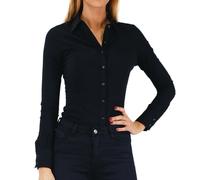 Body Donna Camicia Cotone Casual Camicetta Slim Fit Nera Bianca Elasticizzata