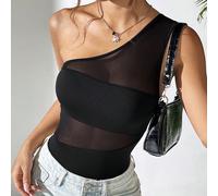 Body donna con collo asimmetrico trasparente monocolore, ultimo grido della moda L,M,S,XSColore unicoTessuto