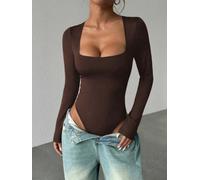 Body Donna Manica Lunga Collo per Slim Fit Elasticizzato Body | Collo elegante, vestibilità slim, tessuto in poliestere traspirante e leggero per il giorno(Brown M)
