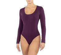 Body Donna Scollo Ampio Manica Lunga, Body in Morbida Microfibra Traspirante Senza Cuciture Seamless, Made in Italy (prugna)