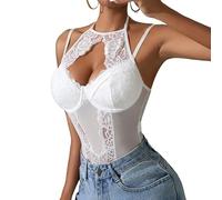 Body Donna Sexy Bodysuit Top in Pizzo Floreale Spaghetti Strap Sottogiacca Body Senza Maniche a Rete Trasparente Jumpsuit Aderente Un Pezzo Tuta Elegante Cami Camicie Moda Going Out Leotard Top