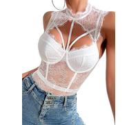 Body Donna Sexy Bodysuit Tops in Pizzo Floreale Spaghetti Strap Sottogiacca Body Senza Maniche a Rete Trasparente Jumpsuit Aderente Un Pezzo Tuta Elegante Cami Camicie Moda Going Out Leotard Top