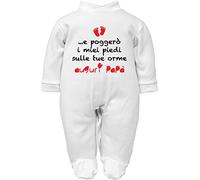 body e tutina neonato bianco frase e poggerò i miei piedi sulle tue orme per buona prima festa del papà e compleanno (tutina caldo cotone, 9-12 mesi)
