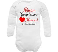 Body e tutine neonato divertenti compleanno papà e mamma zia zio nonno nonna padrino madrina manica lunga, corta e canotta (Body compleanno mamma caldo cotone manica lunga, 18-24 mesi)