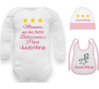 body e tutine neonato e neonata con frase "Mamma mi ha fatto bellissimo/a e papà Juventino/a con set corredino con bavetta e cappello (Set Juventina body cappello bavetta, 09: 9-12 mesi)