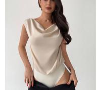 Body elegante e minimal con motivo glitch, senza maniche, con scollo asimmetrico a volant in raso, adatto per appuntamenti, pendolarismo, abbigliamento da lavoro, di stile raffinato e chic L,M,S,XSCol