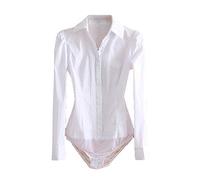 Body eleganti per le donne Office Lady Work Camicia bianca a maniche lunghe aderenti Moda Top Camicette Abiti femminili White S