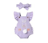 Body Estivo con Ricami a Coniglietto e Spalline per Ragazze - Tutina Pasquale Morbida e Confortevole, con graziosa Scollatura Bavaglino #I325