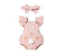 Body Estivo con Ricami a Coniglietto e Spalline per Ragazze - Tutina Pasquale Morbida e Confortevole, con graziosa Scollatura Bavaglino #I325