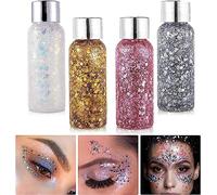 Body Glitter Gel Gel 4 Bottle Mermaid Sequins Chunky Glitter Liquid Gel Kit Chunky Glitter Gel Chunky Glitter Sirena Paillettes scintillanti per viso capelli labbra unghie trucco cosmetici festival
