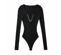 Body Manica Lunga da Donna, Tanga Perizoma da Donna con Scollo a V, Fila di Bottoni Body Button Down Ragazza Tinta Unita Autunno Inverno Nuovi Body da Donna