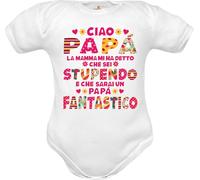 Body neonata papà stupendo 100% cotone regalo nascita diventerai papà con frase dedica divertente e colorata in toni rosa idea regalo femminile originale per neo papà "Ciao Papà" fantasy 0-3 mesi