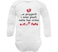 body neonato bianco frase e poggerò i miei piedi sulle tue orme per festa del papà e compleanno in manica lunga caldo cotone (papa-orme-w-cc 0 mesi)