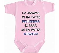 BODY NEONATO BIMBO BIMBA BEBÉ PIGIAMA La Mamma Mi Ha Fatto Bellissimo Il Papà Mi Ha Fatto Interista Tifoseria Cuore Nerazzurro Interista Sport Calcio MANICA CORTA COTONE