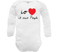 body neonato divertenti papà con frase Io amo il mio papà e cuore rosso -idea regalo nascita - festa del papà (Bianco ML stampa, 0-3 mesi)