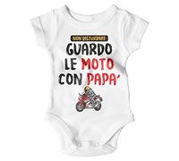 Body Neonato Festa del Papà Bodino Guardo le Moto con Papà Tutina Bimbo Manica Corta Idea Regalo Nascita
