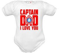 Body neonato frase divertente papàcotone bianco Capitain Dad I love you, made in Italy, maniche corte per compleanno nascita e festa del papà anallergico (cap-wmm 0-3 mesi)