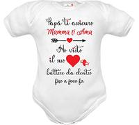 body neonato frase Papà mamma ti ama ho visto il suo cuore battere da dentro in manica corta e lunga di puro cotone (Body mezza manica, 0-3 mesi)