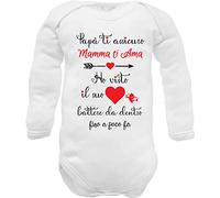 body neonato frase Papà mamma ti ama ho visto il suo cuore battere da dentro in manica corta e lunga di puro cotone (Body caldo cotone, 6-9 mesi)