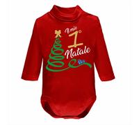 Body neonato Il Mio Primo Natale - Body Lupetto manica lunga caldo cotone unisex 3-12 mesi, regalo neonata femmina, vestito bimbo, idea regalo nascita e regali di Natale made in Italy (9 mesi, Rosso)